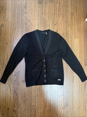 Tahari Black V-Neck Button Cardigan